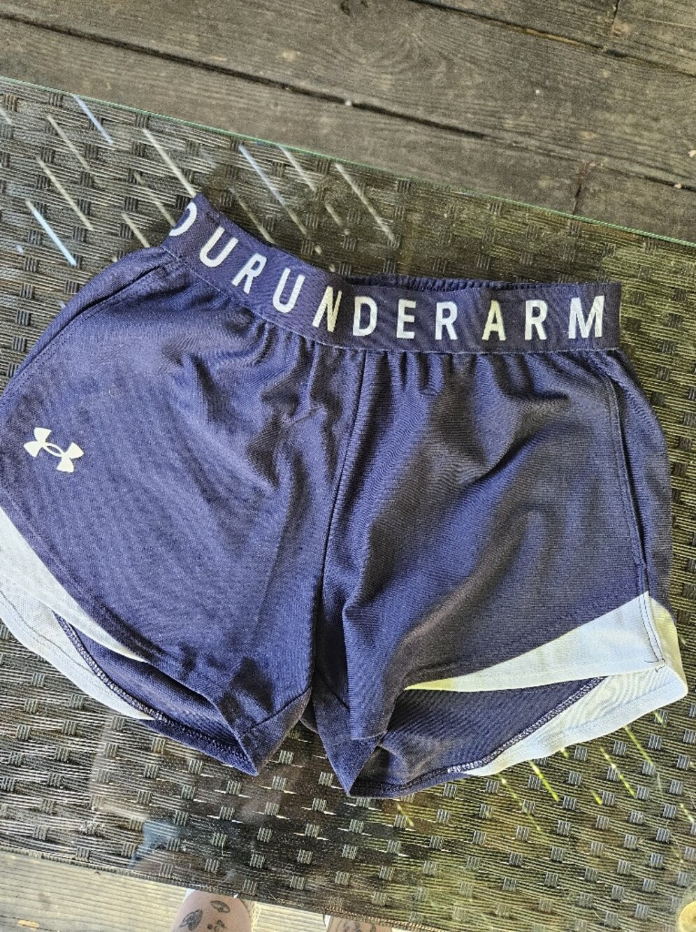 Under Armour Women's Navy Blue Athletic Shorts with White Trim